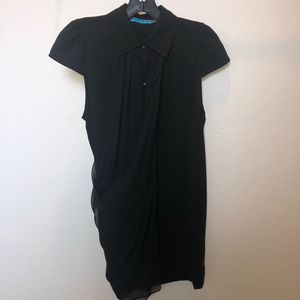 Alice and Olivia Black Draped Button Down Dress Sm